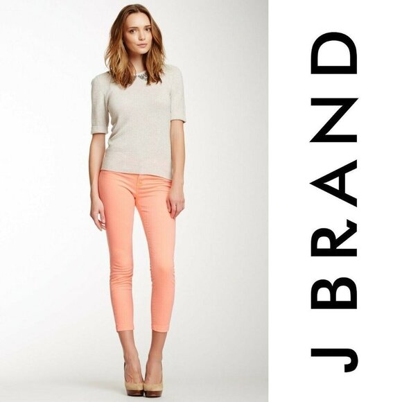 J BRAND Harper Skinny Jeans Womens 26 Orange Neon Coral $187 Designer Cropped - Picture 1 of 9